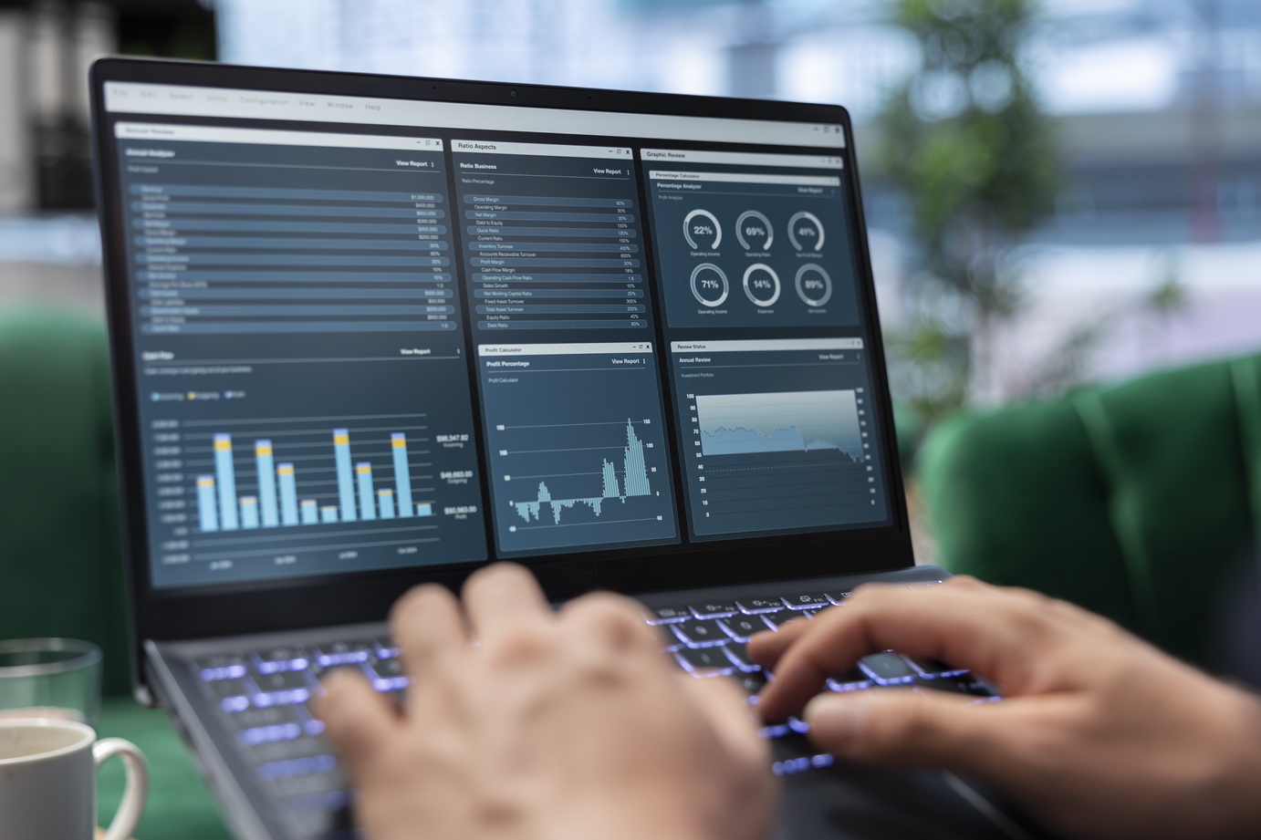 Ambitious leader works in office on infographics reports and setting objectives